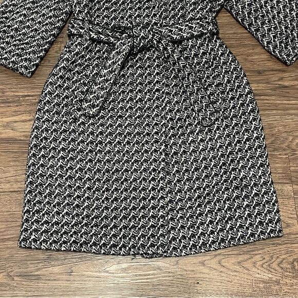 Bebe Wool Blend Belted Coat Snap Buttons Black White Metallic Silver Threads Sm - Picture 4 of 17